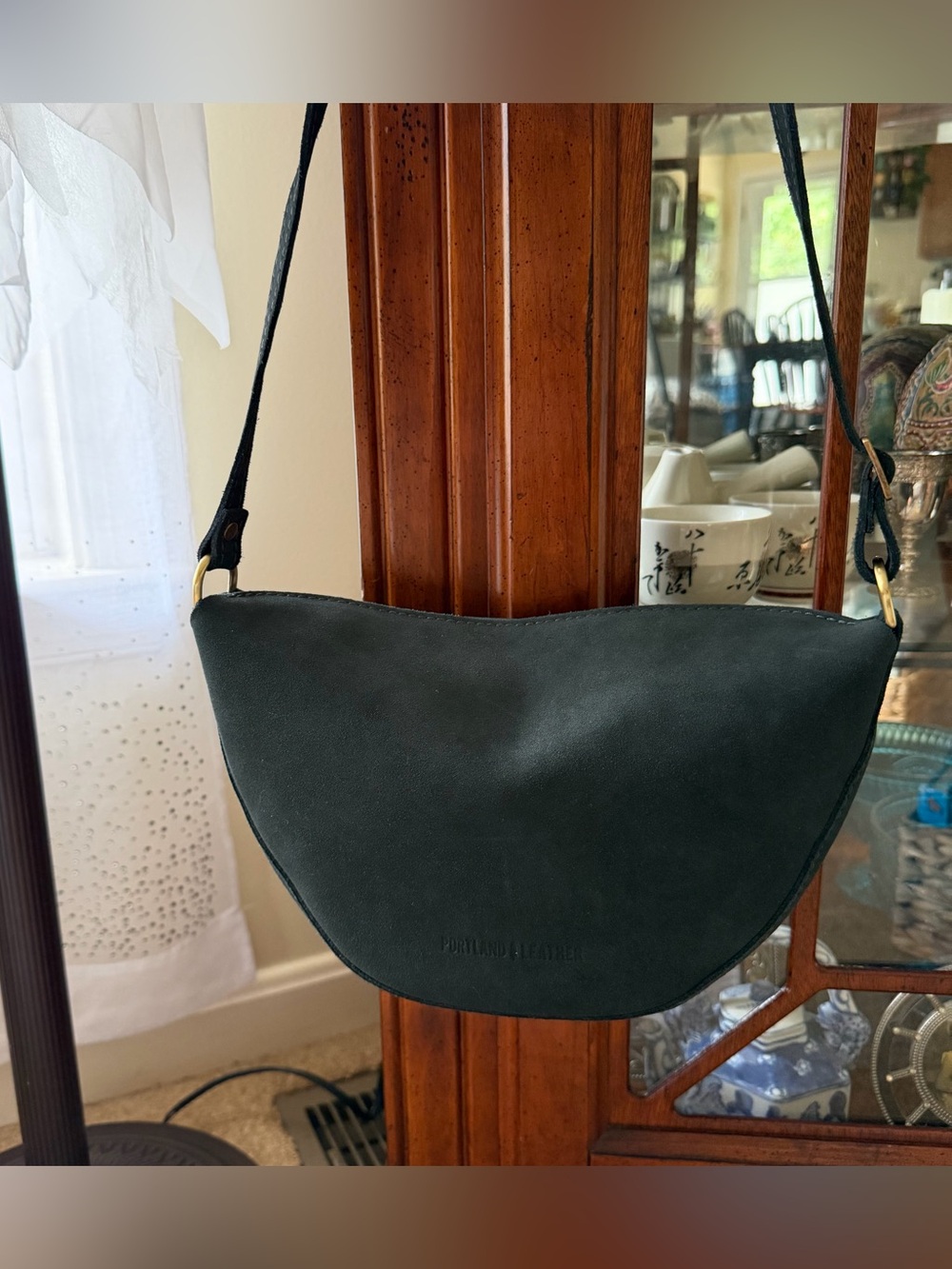 Blue Suede Crescent Shoulder Bag